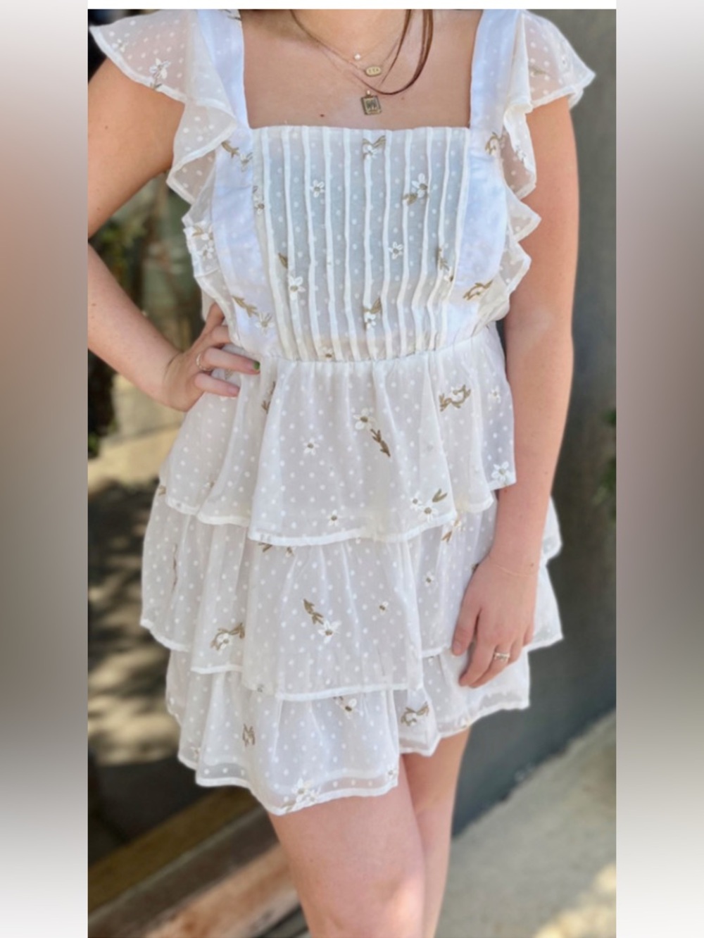 Adelyn Rae White Tiered Swiss Dot Floral Mini Dress